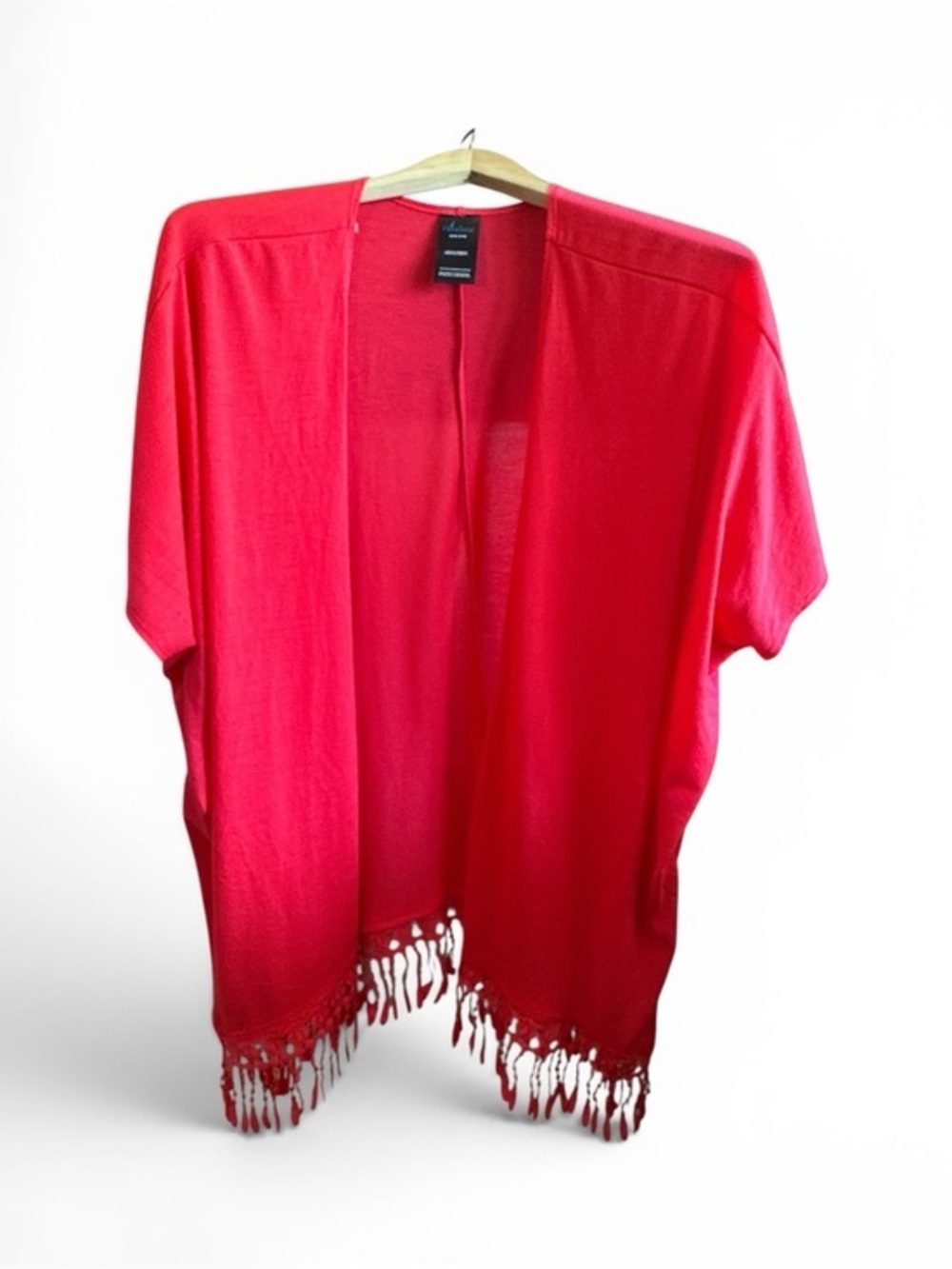 Fiery Coral Open Front Boho Fringe Cardigan Pool Coverup Resort-wear Size 4-6